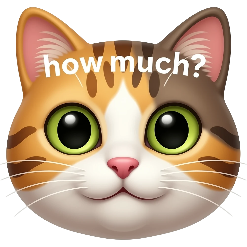 Emoji Cara de gato guaoi con la palabra cuanto es? ó  how much? emoji