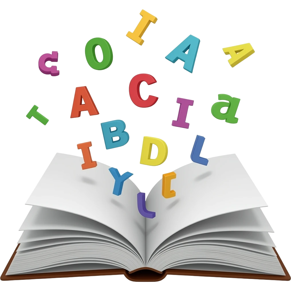 An open book with letters flying out emoji