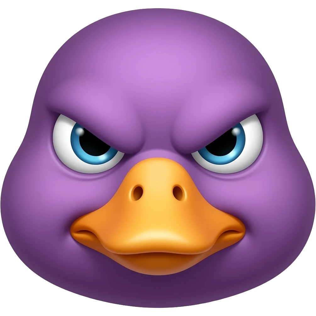 A simple. 2d goose emoji that is like the purple 😈 and is angry smirking and is whole voilet colour emoji