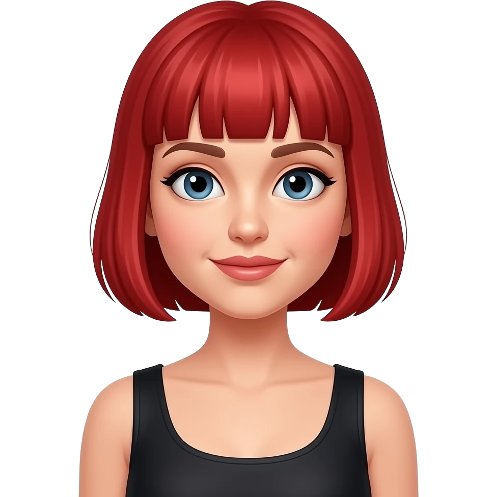 lady with red short hair bangs and wear black  dress emoji