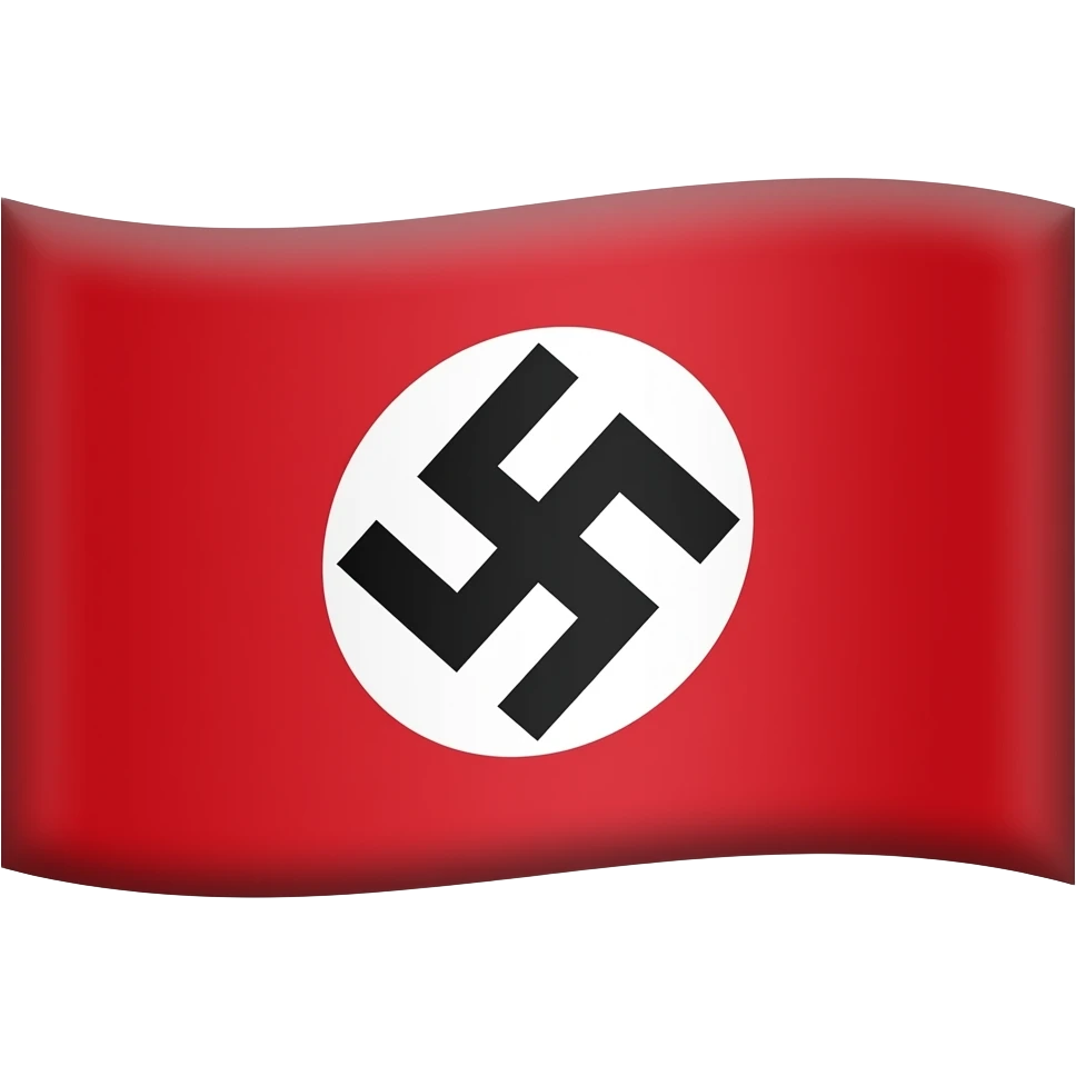 A red rectangular flag with a large white circle centered in the middle, and inside the circle is a black swastika rotated at a 45-degree angle. emoji
