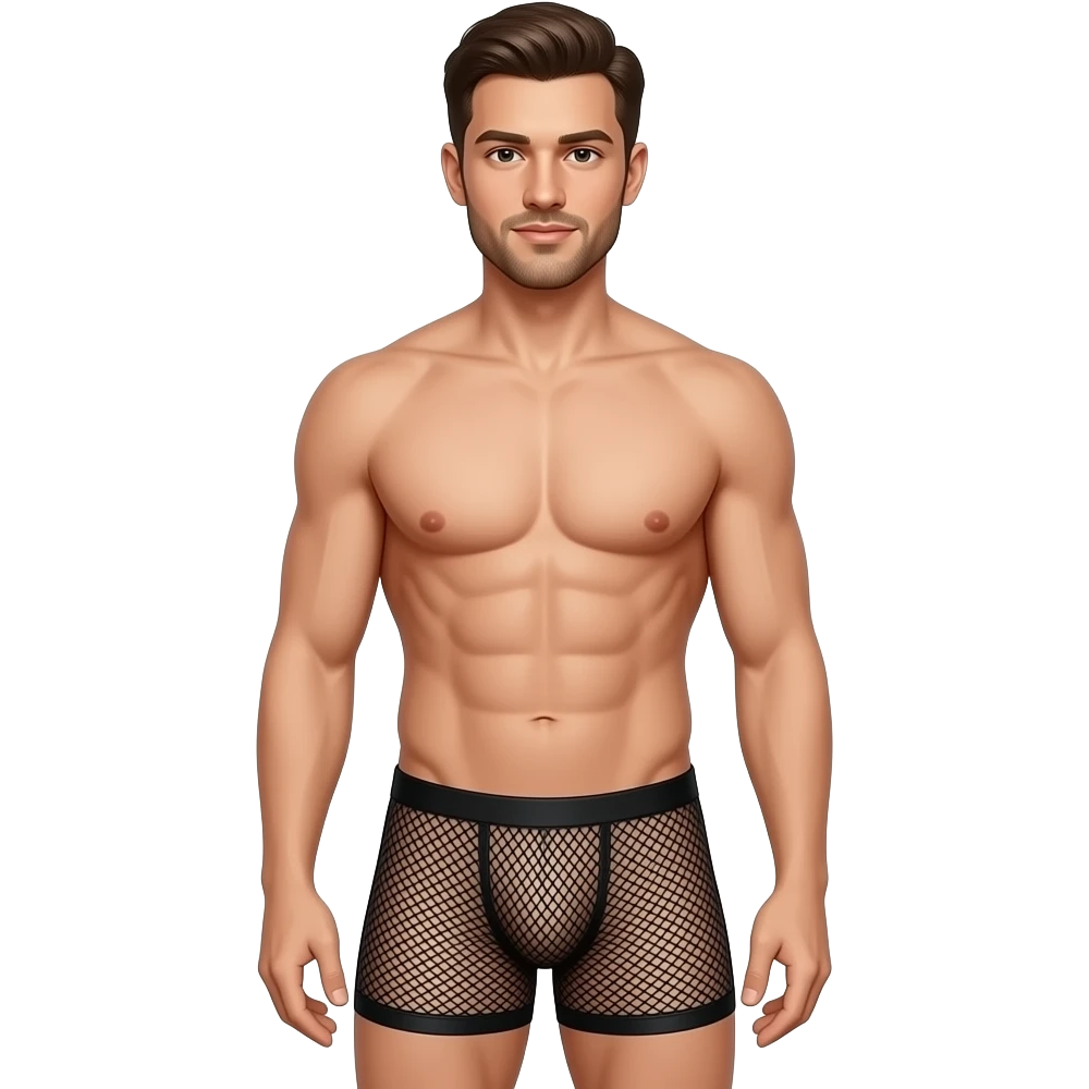 Man with bulge in mesh underwear no pants emoji
