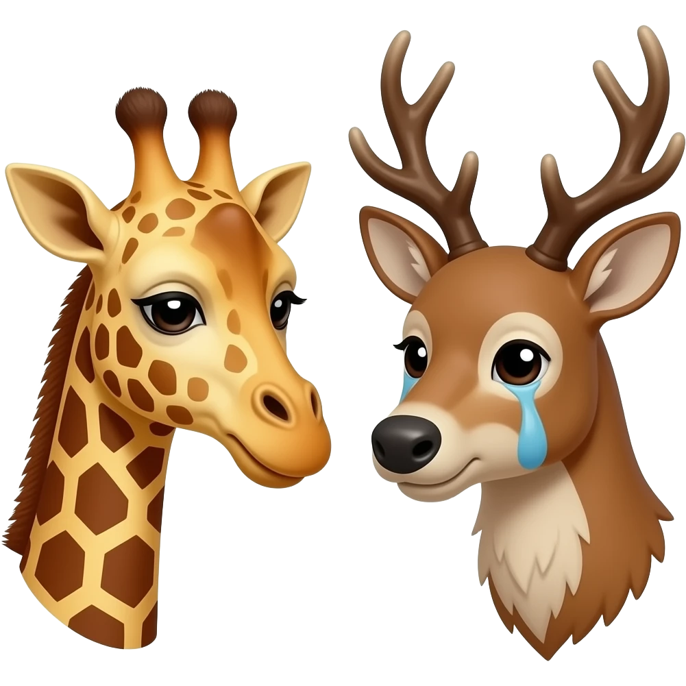 Einfacher Giraffenkopf traurig und Elchkopf traurig und schauen sich an emoji