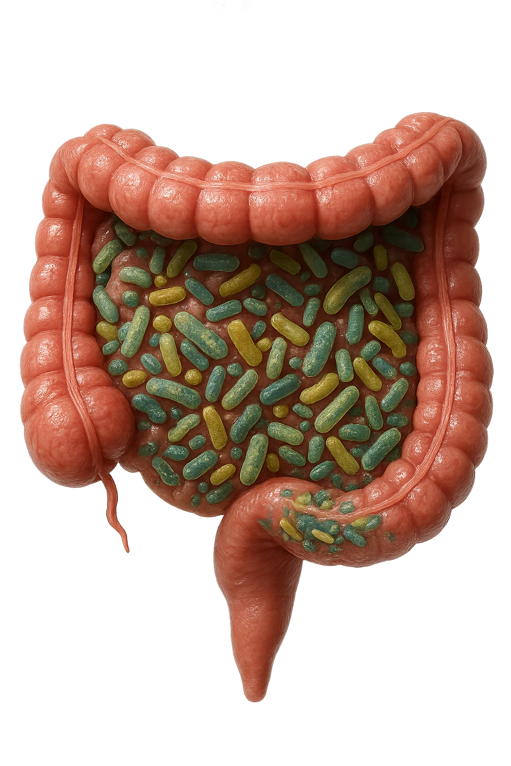 INTESTINO UMANO ANATOMICO CON ALL'INTERNO PIENO DI BATTERI INTESTINALI, IPERREALISTICO 4K emoji