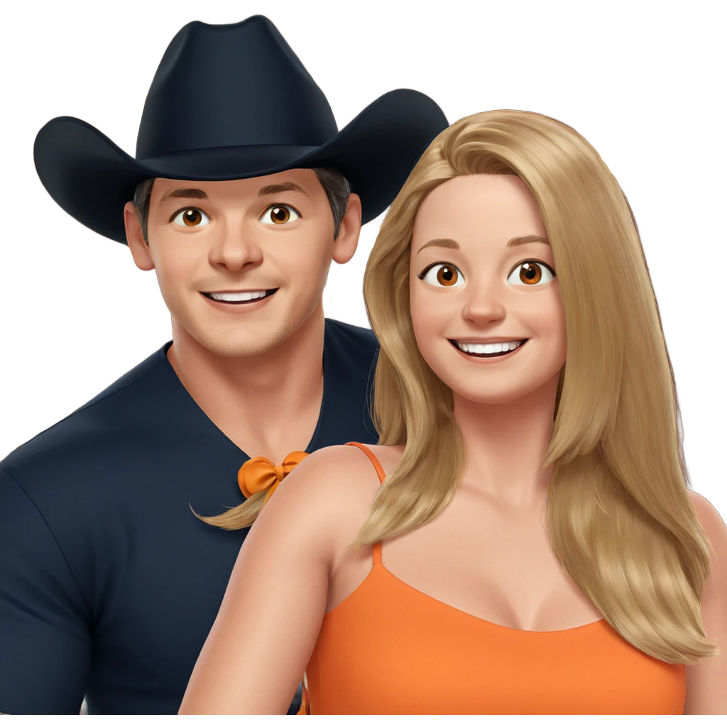 happy duo in orange dress emoji