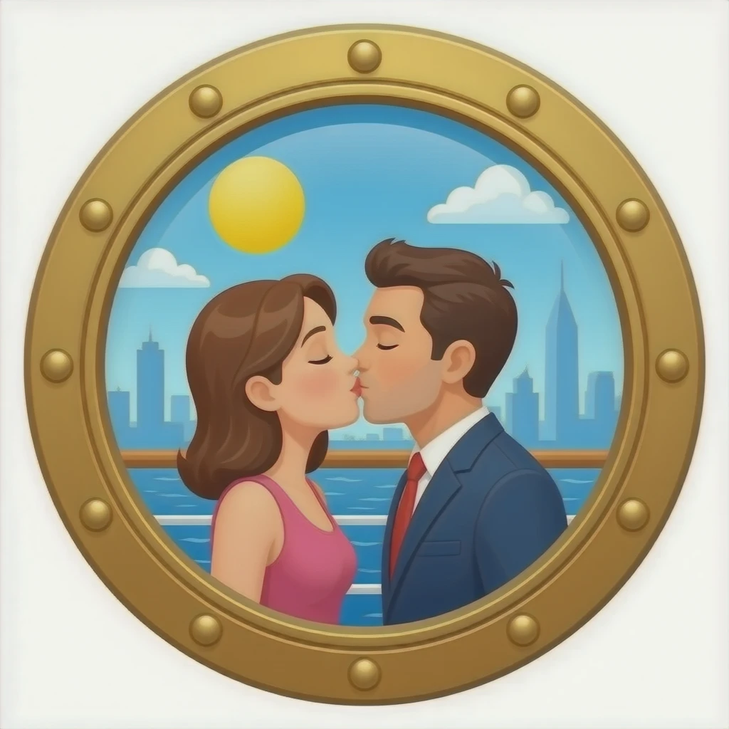 Cruise ship port hole with people kissing emoji