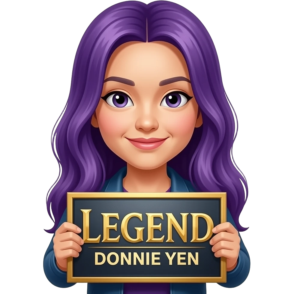 girl with long purple hair holding a Legend DONNIE YEN sign emoji
