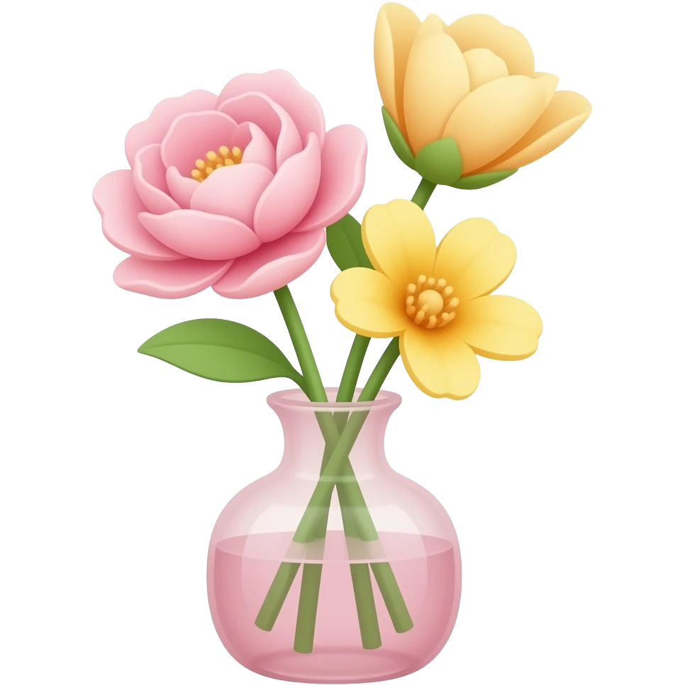 soft pink yellow flowers vas , transparent background inspired by barbie colour pallete emoji