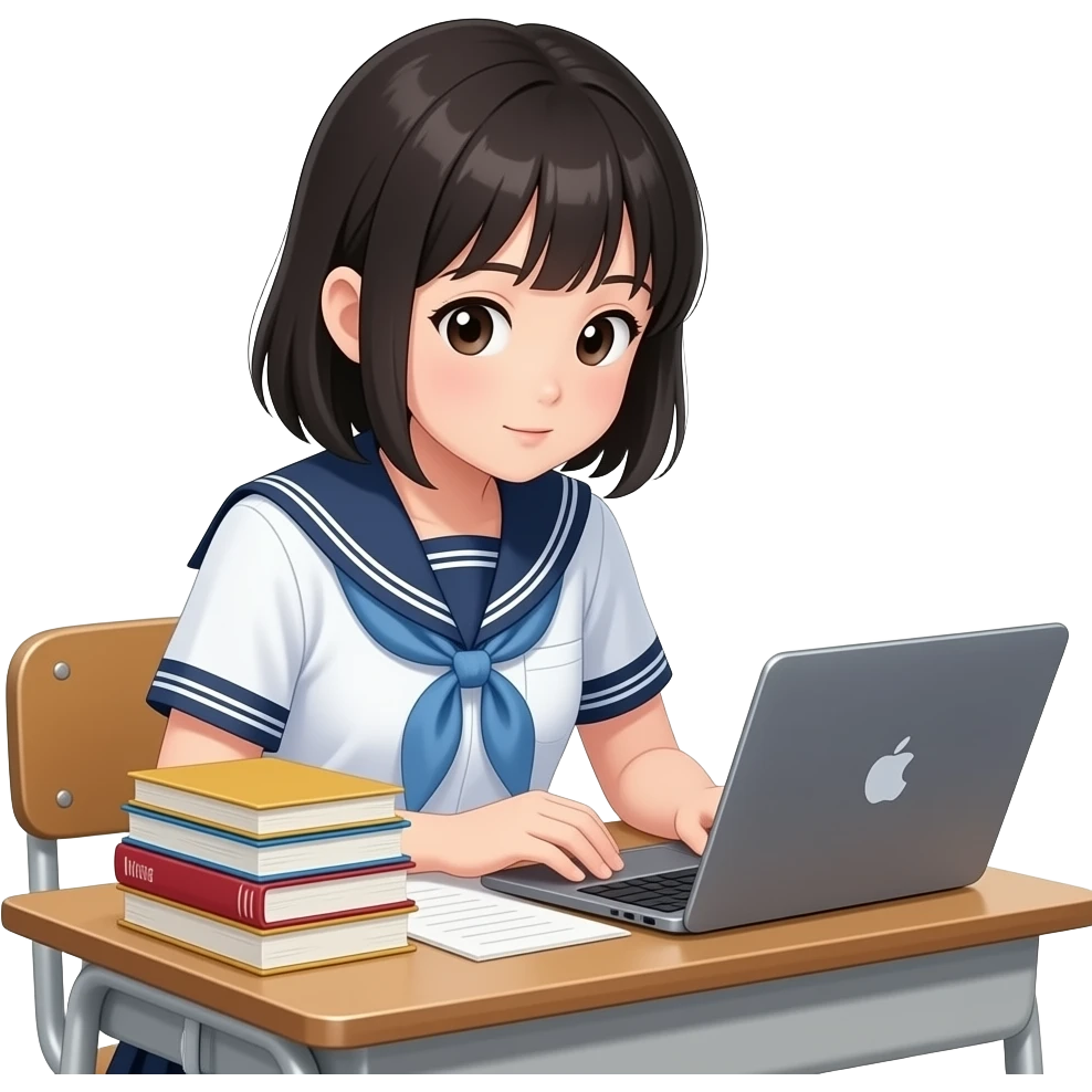 Japanese school girl studying for Certification emoji