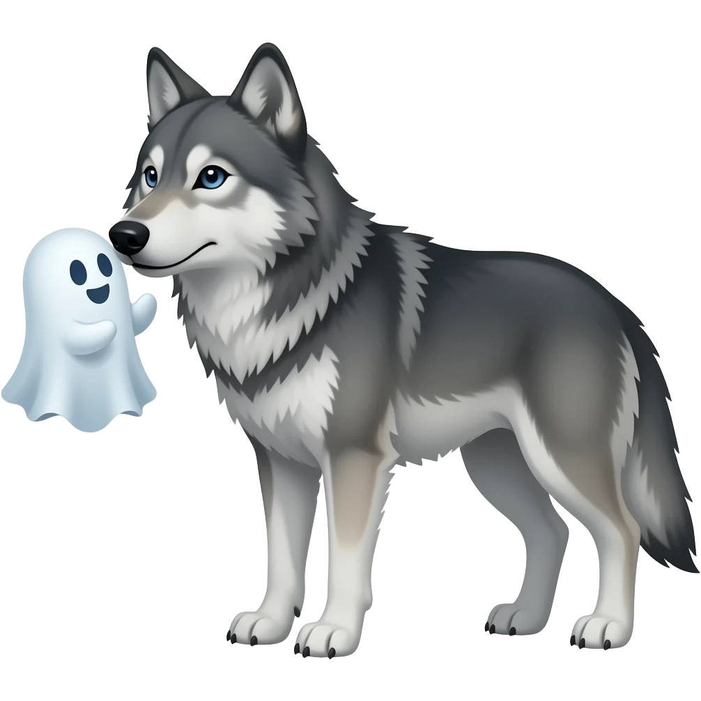 a ghost booping the snout of a wolf emoji