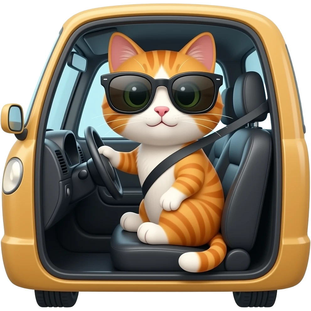 Can you make an emoji of a orange and white cat with sunglasses in a car emoji