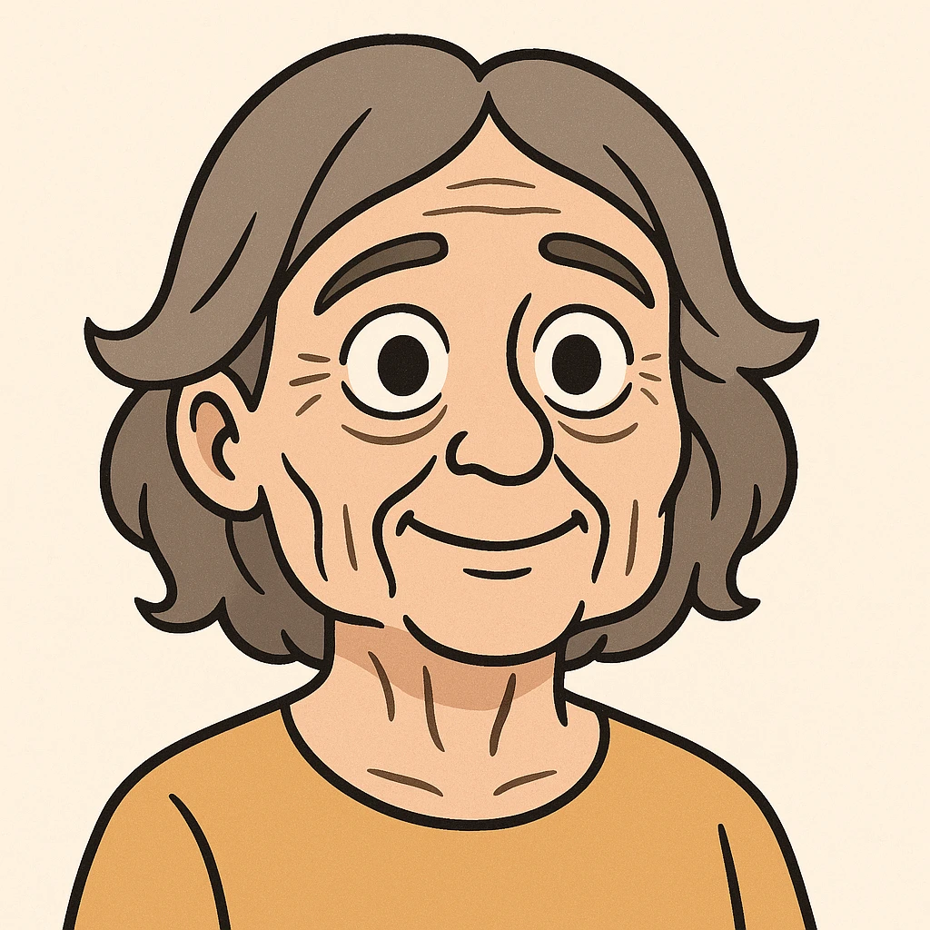 soft cartoon style woman emoji with facial sagging, loose skin on cheeks, kind expression, light background emoji