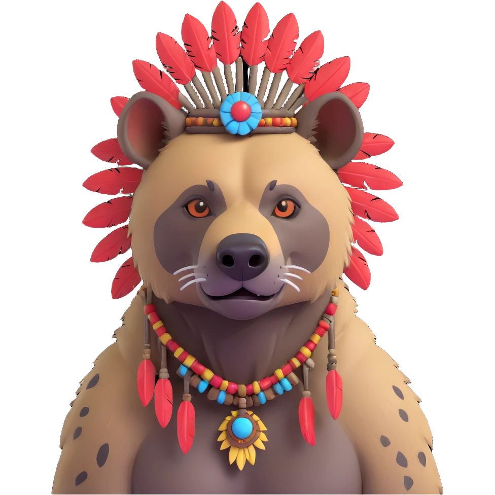 A native strong buff hyena with war bonnet posing  emoji