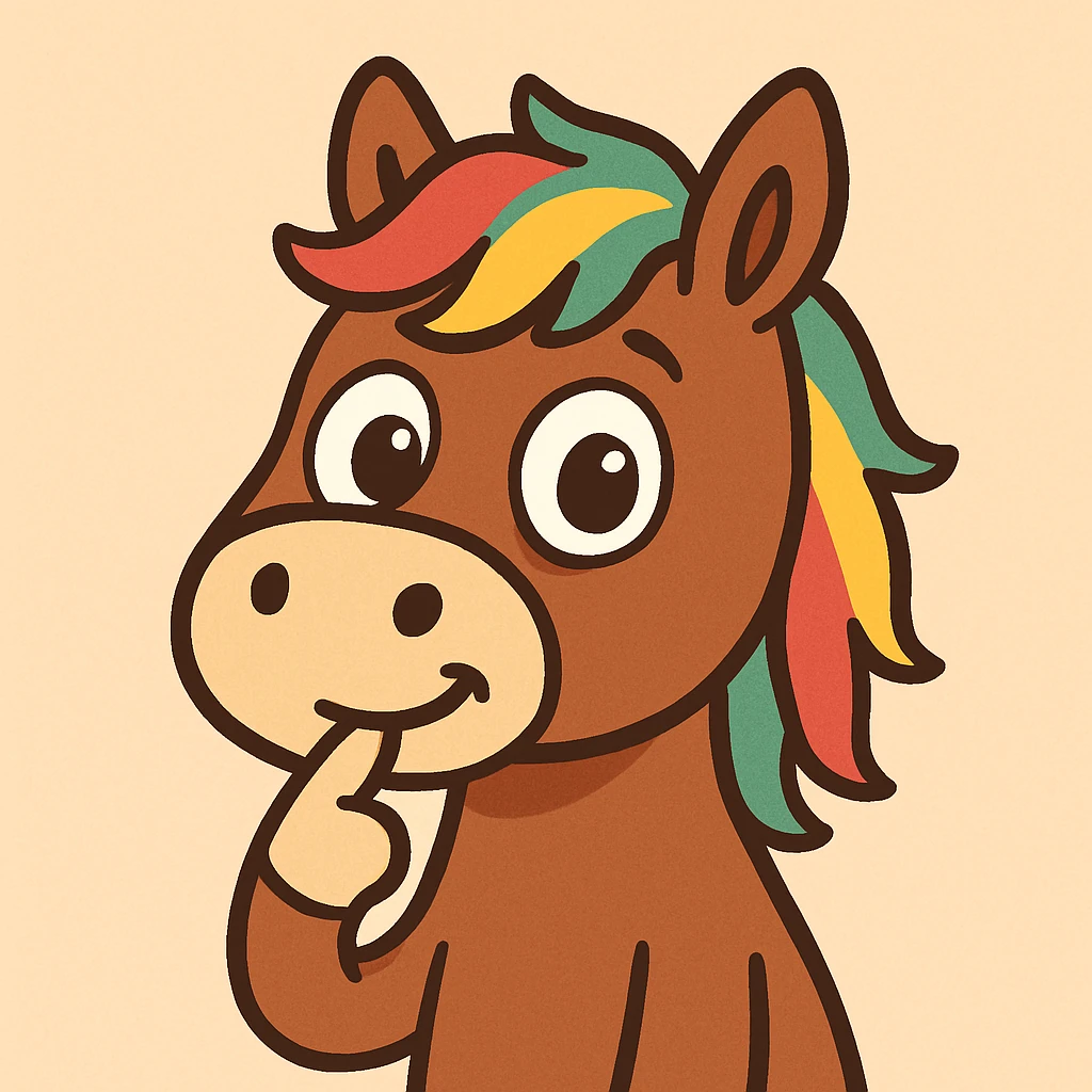 a cartoonish horse putting its finger in its mouth, simple background emoji