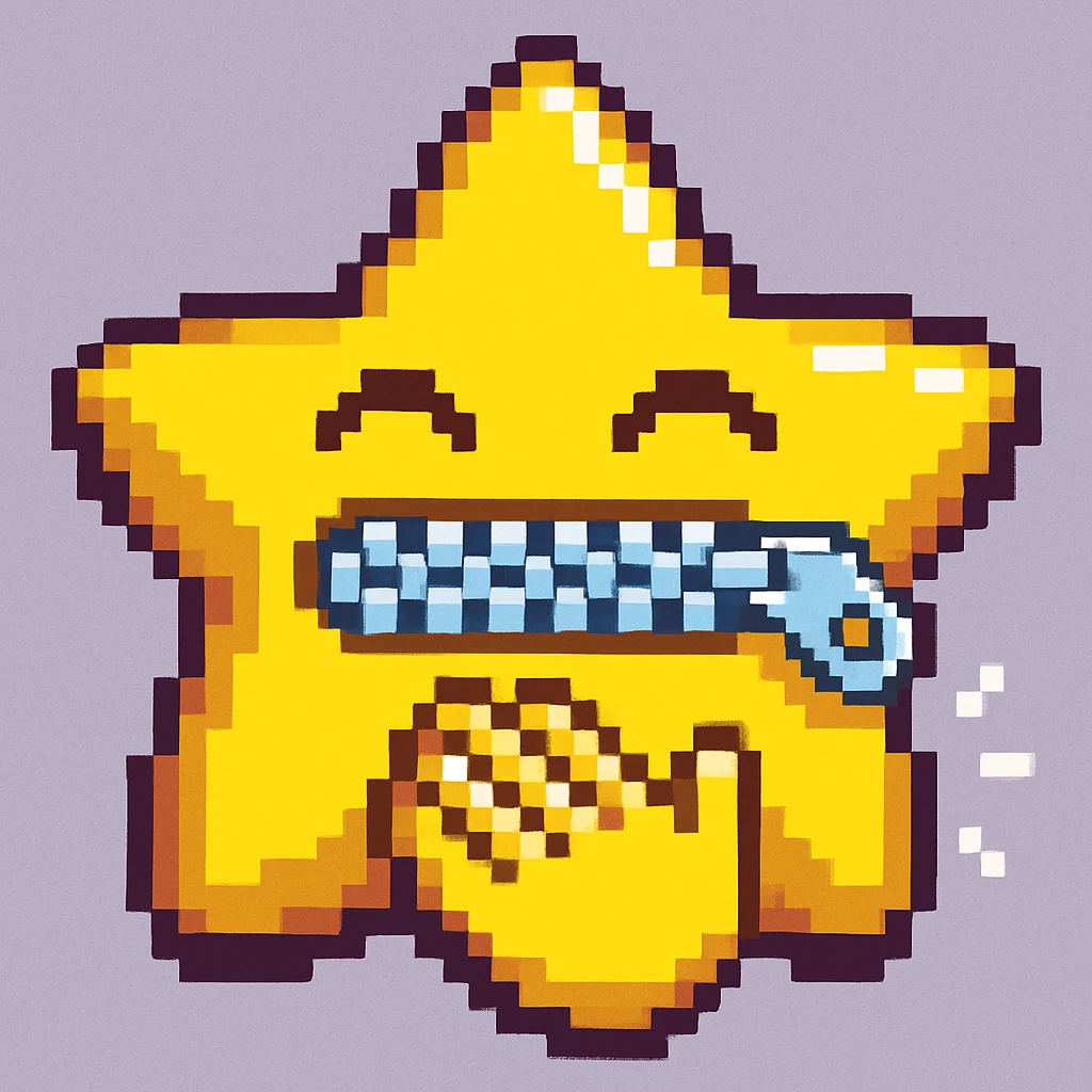 A 100 x 100 pixel emoji depicting applause, featuring a star-shaped mouth with a zipper, inspired by the attached image. The star should be stylized to look like it is clapping. The emoji should be in the same style as the reference image. emoji