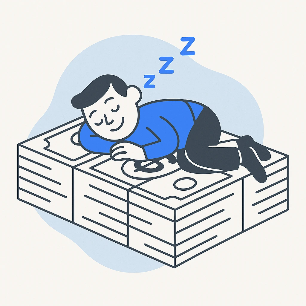 happy person napping on mattress of money emoji