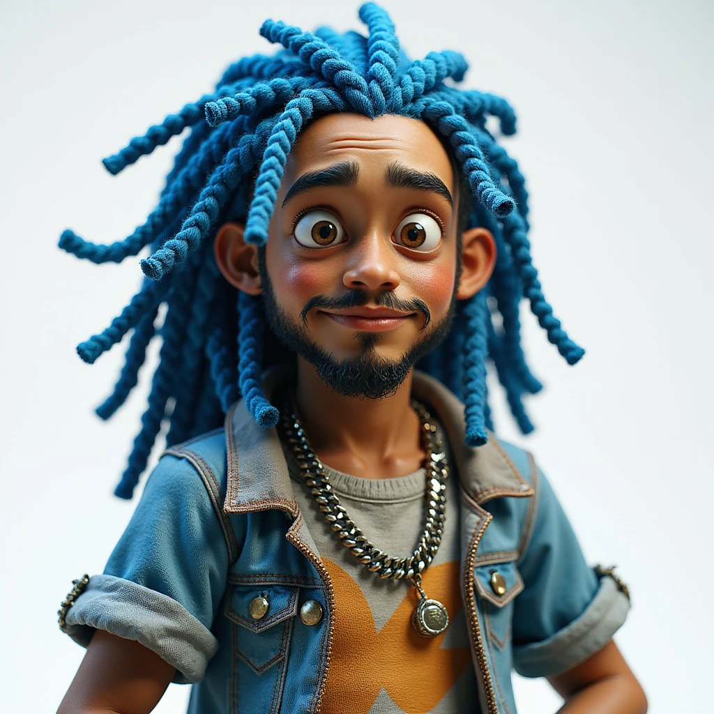 lifelike character with blue dreadlocks and a stack of money, realistic AI style emoji