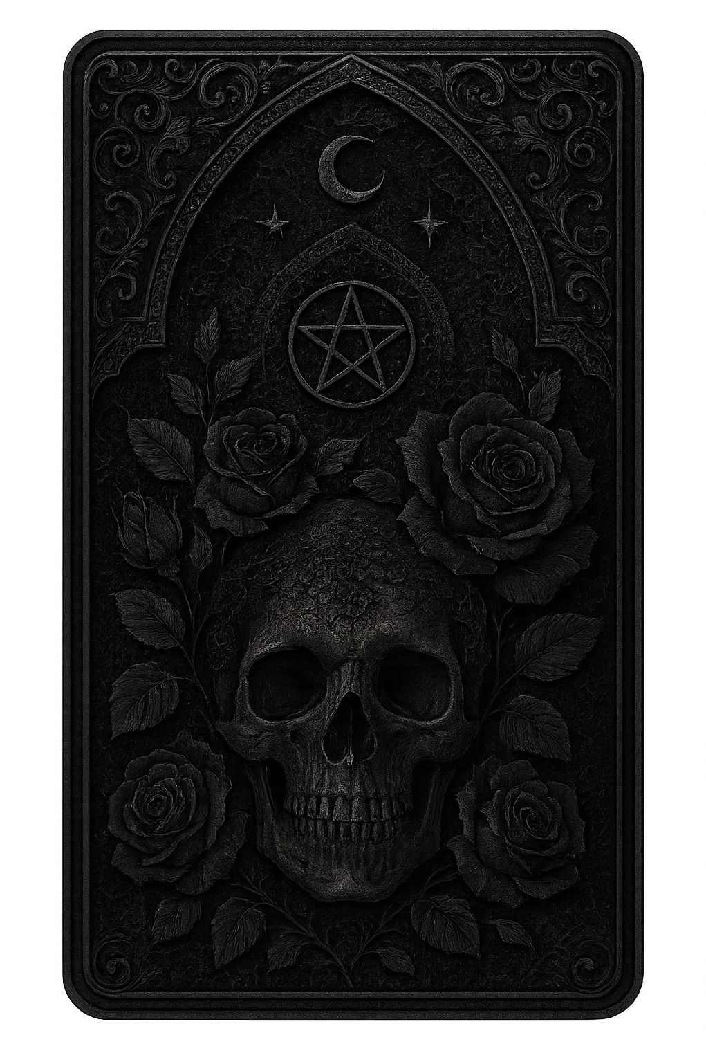 realistic goth black tarot card, highly detailed emoji