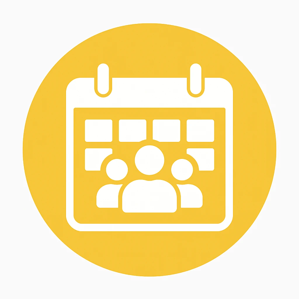 An icon with yellow background, white inner lines, meaning meeting, calendar emoji
