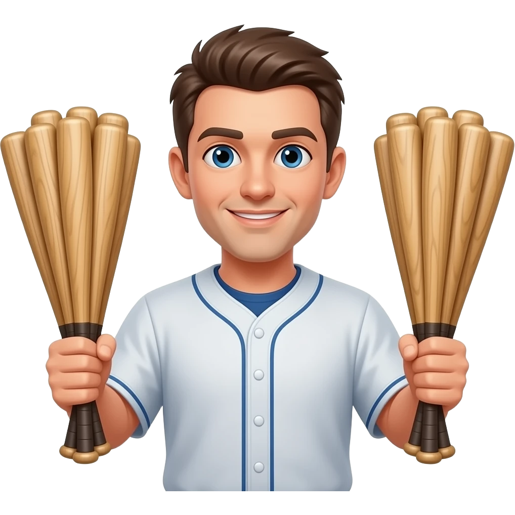 holding seventeen baseball bats in one hand and seventeen baseball bats in the other and seventeen baseball bats in the third hand emoji