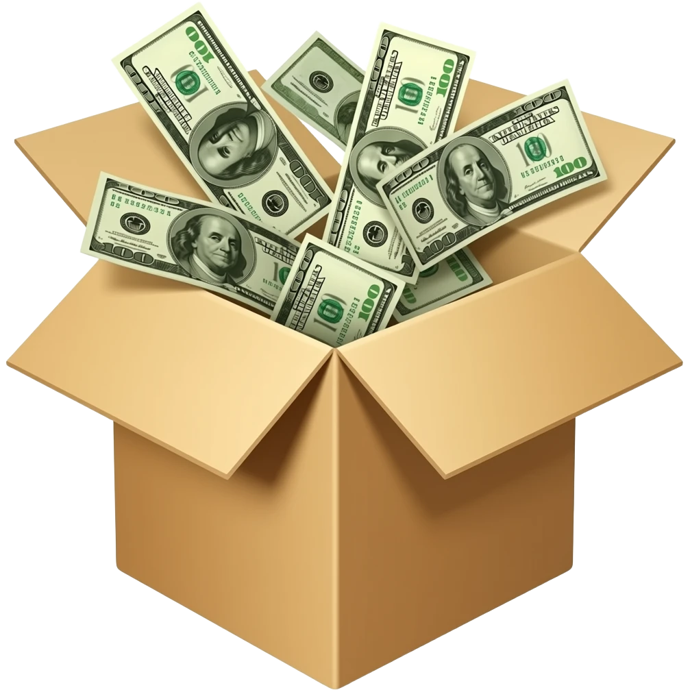 package that is open with dollar bills filling the package emoji