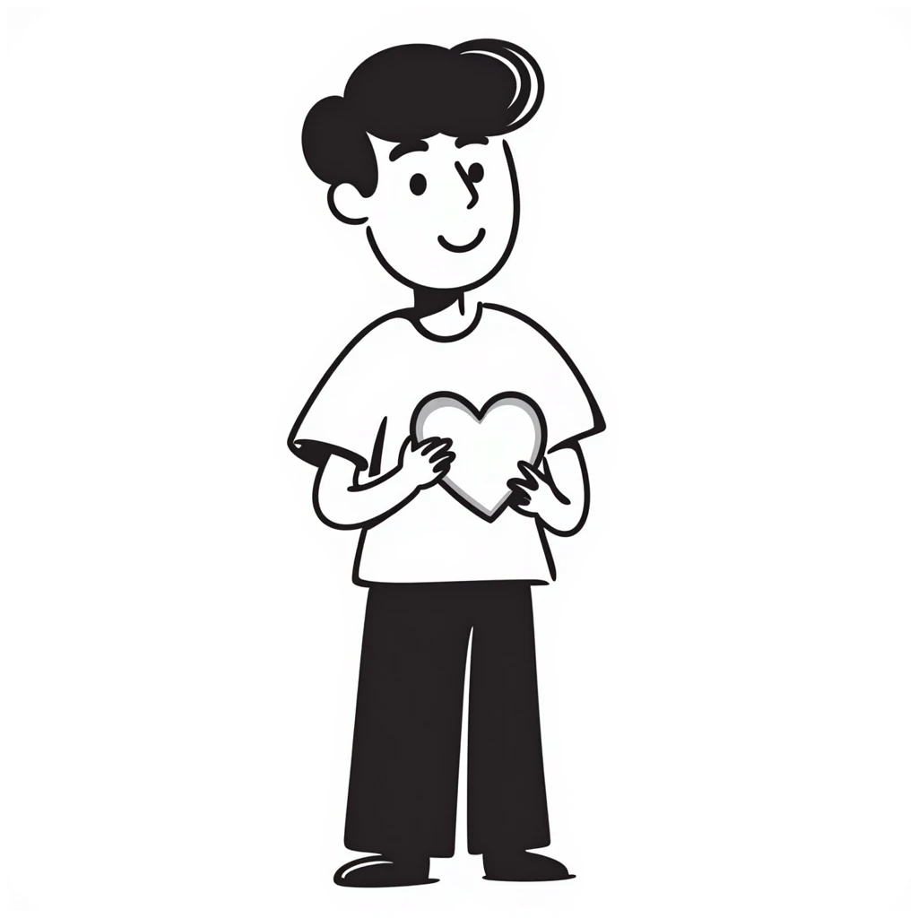 Handsome boyfriend figure with heart, casual style emoji