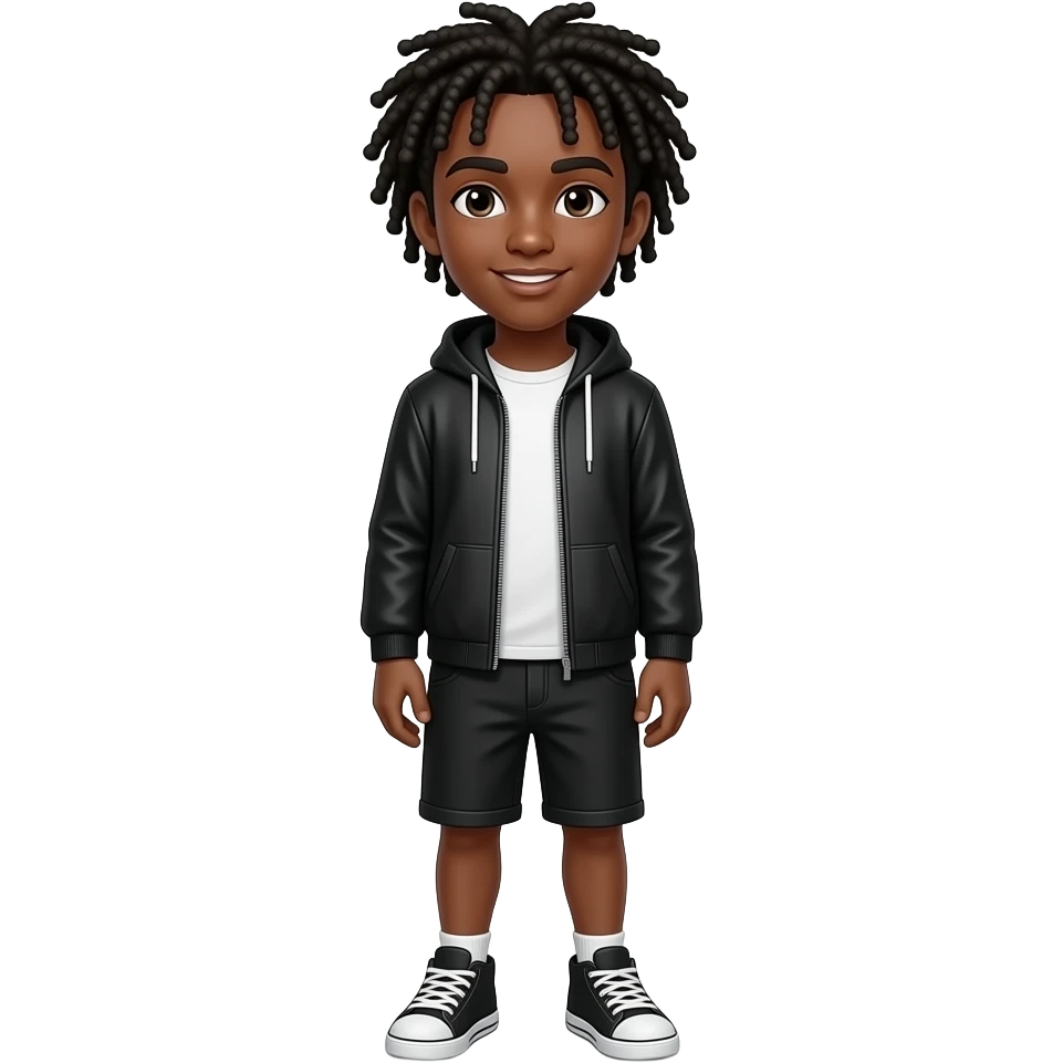 A tall black teenager boy with dreads whole body with black and white cloths emoji