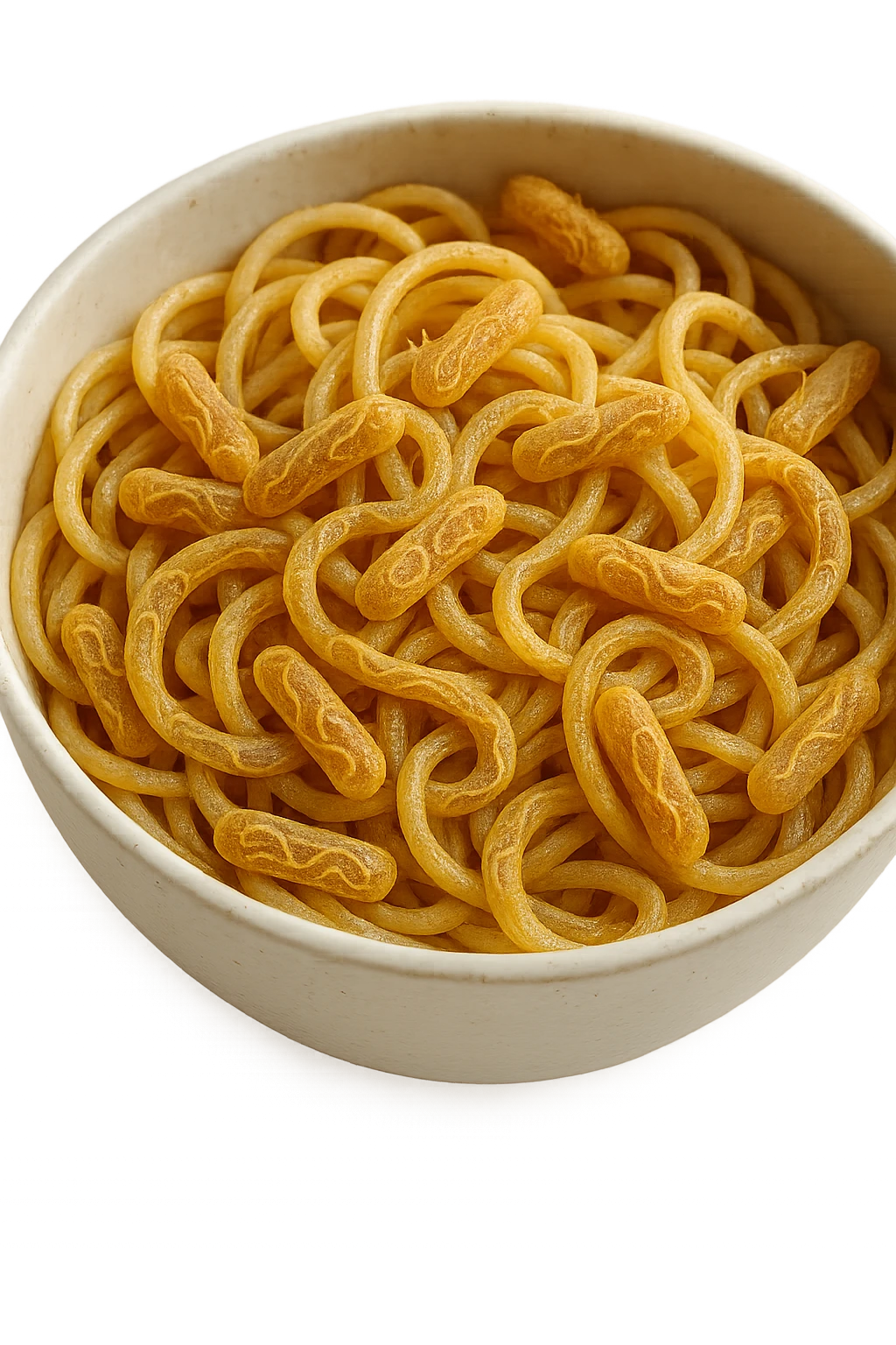 BOWL DI PASTA CON BATTERI INTESTINALI DENTRO, iperrealistico 4k, SFONDO BIANCO emoji