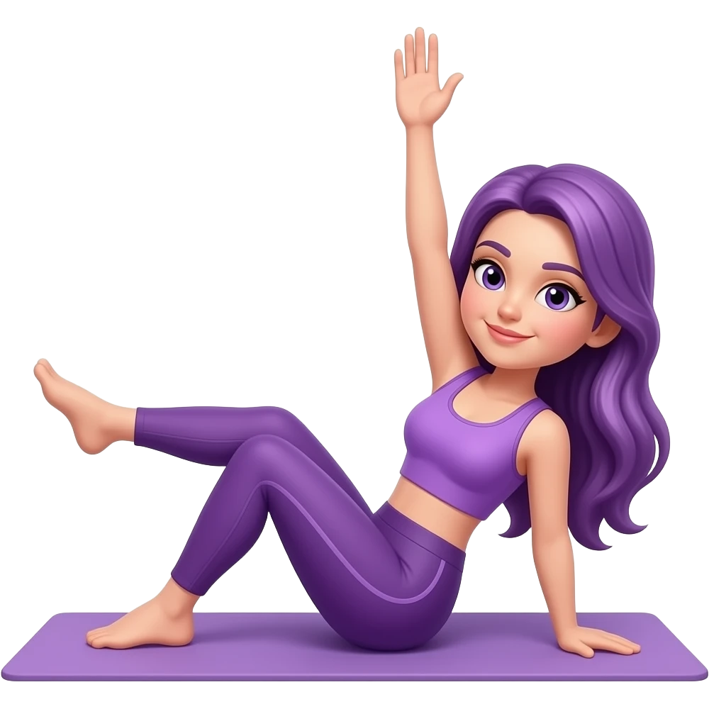 sexy girl with long purple hair and purple is doing pilates emoji