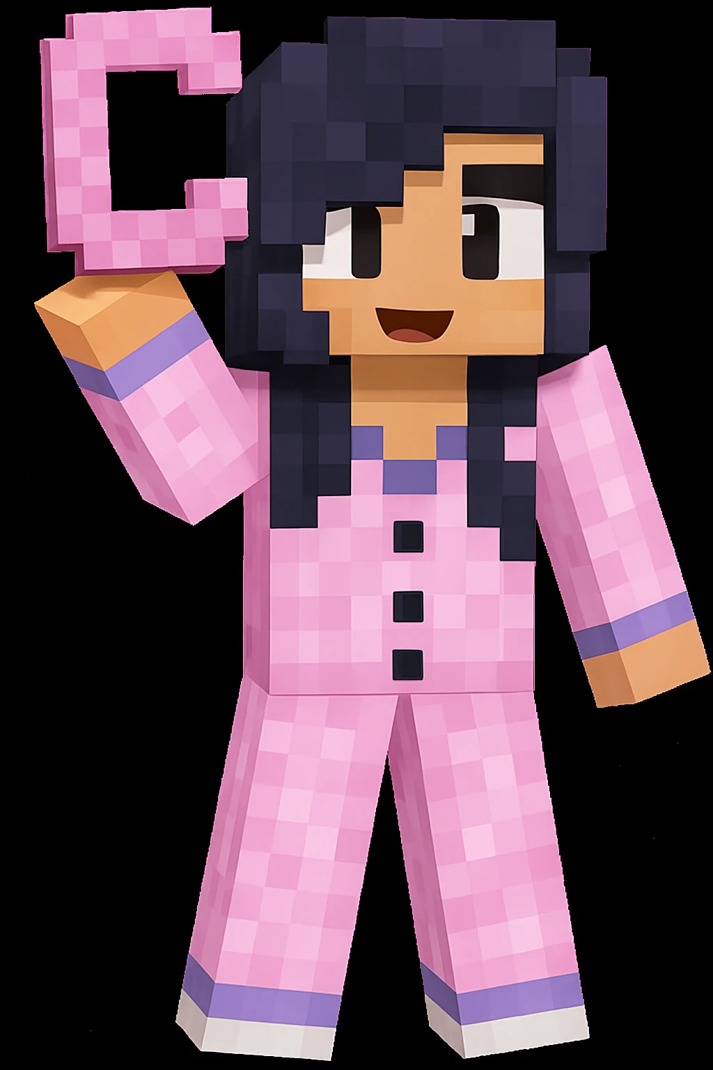 Edit the image to make the character hold the letter C in their hand, keeping the original Minecraft cartoon style and pose. Only add the letter C, do not change anything else. emoji