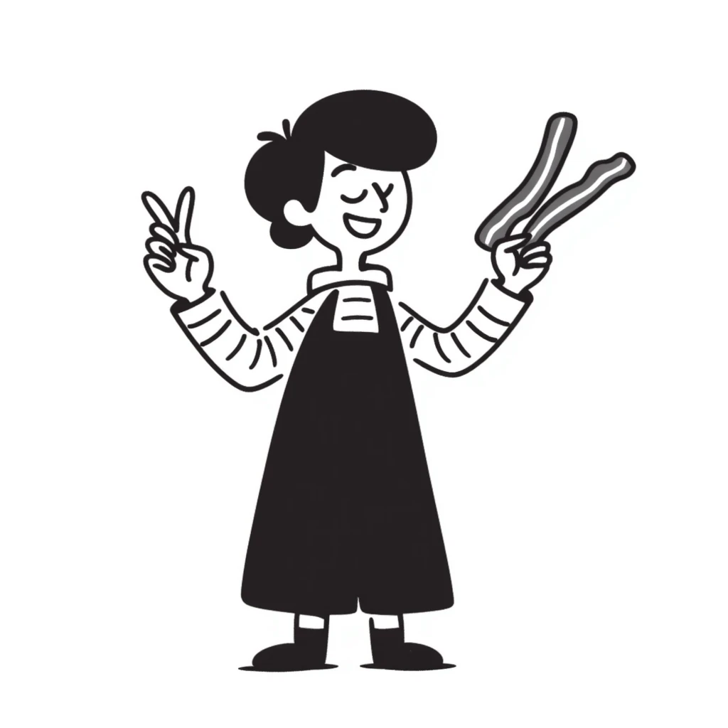 playful character with bacon emoji