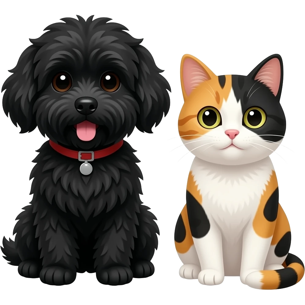 복슬한 검정강아지랑 삼색고양이 emoji