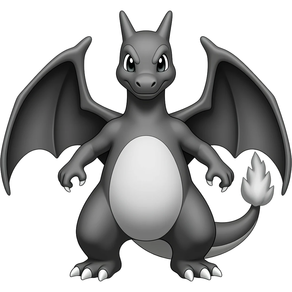 black and white monochromatic charizard emoji
