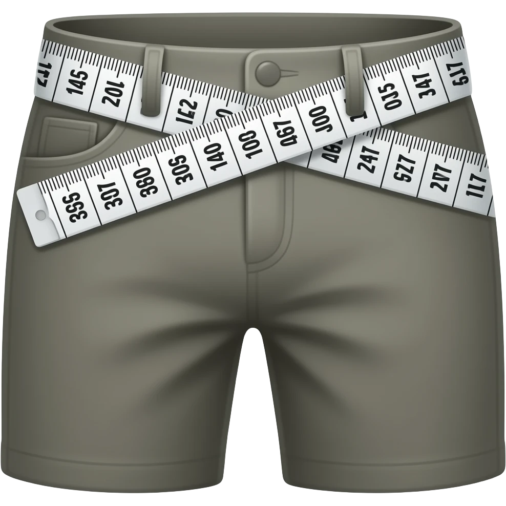 "a pair of pants viewed from the front, basic cut, with a measuring tape wrapped around the waist to show waist size. The tape is slightly angled with visible measurement markings. emoji