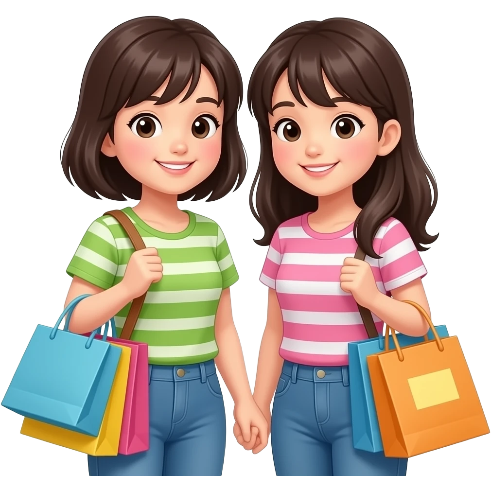 two asian girls friend shopping emoji