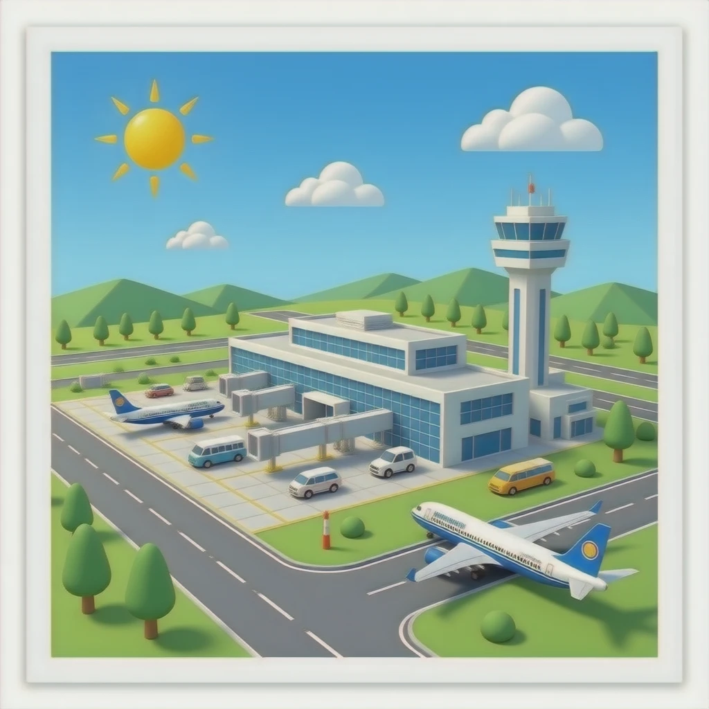 huge 3D airport with planes and ATC tower emoji