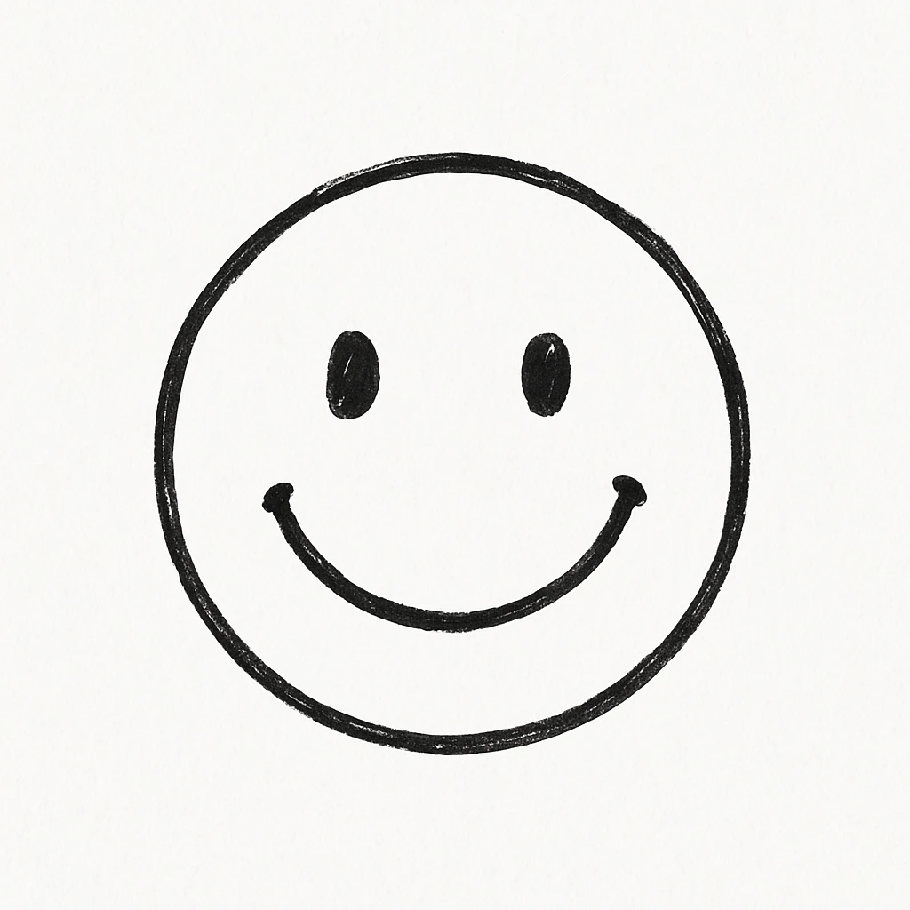 minimalist hand drawn black outline of a smiley face on a white clean background emoji