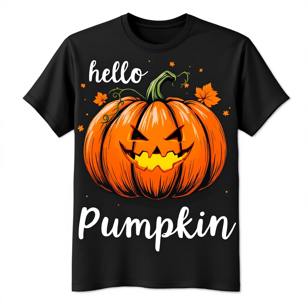 t shirt with print "hello pumpkin" emoji