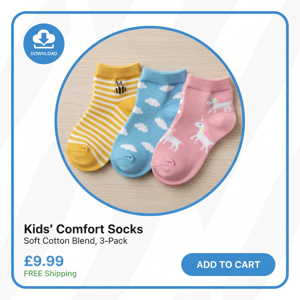 Download icon create an image of a product card for the marketplace with an image of children's socks emoji