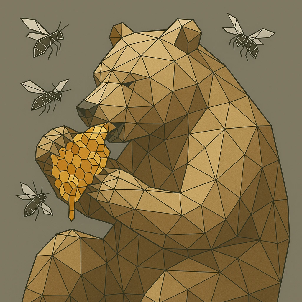 bear eating honeycomb with bees flying around emoji