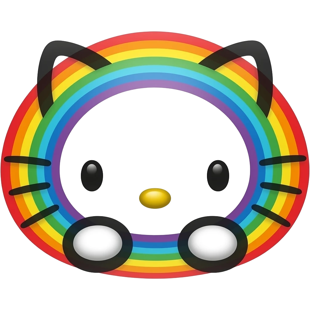 Rainbow colored outline hello kitty emoji