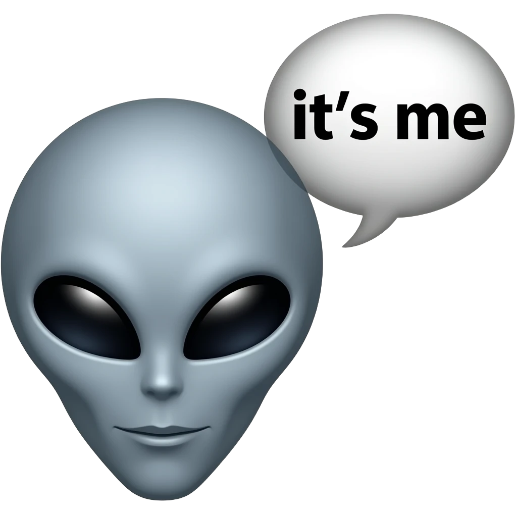 Grey alien head saying "it’s me" emoji