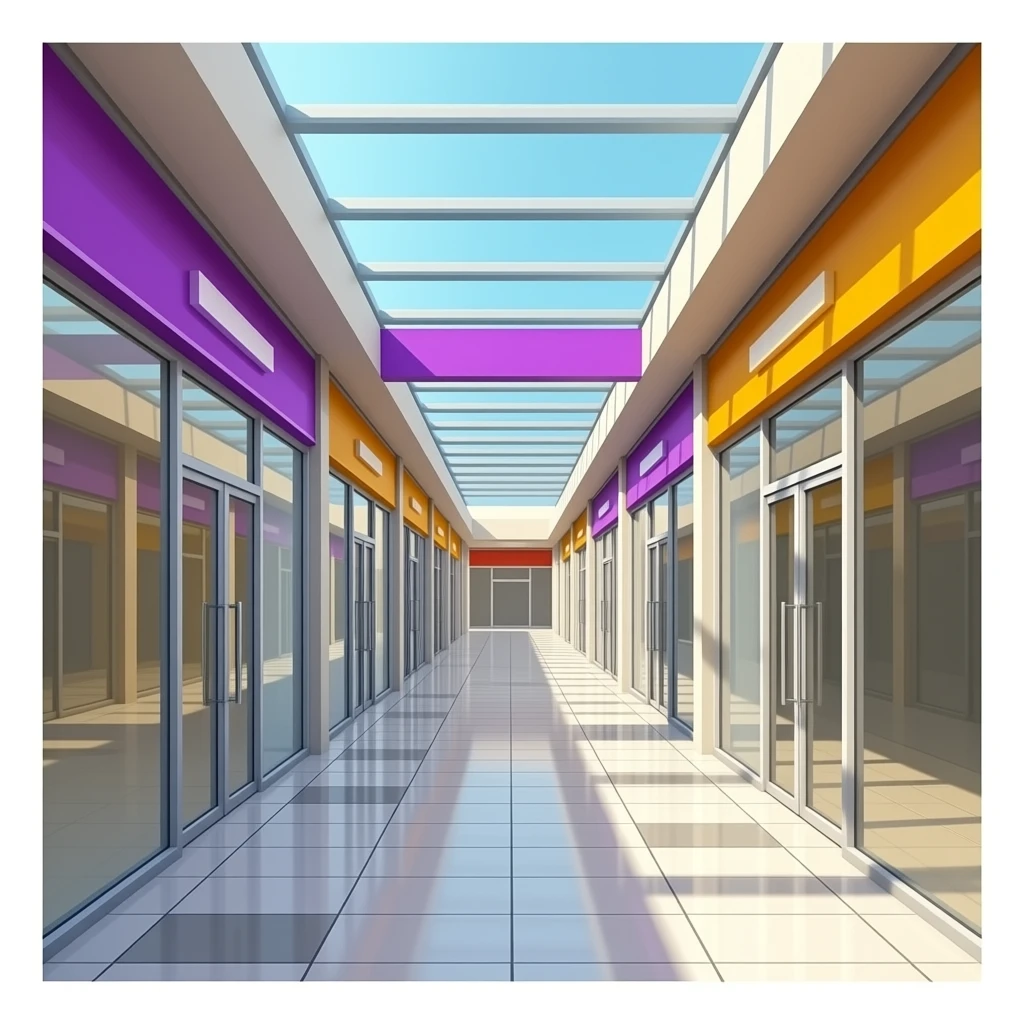 purple yellow Modern mall hallway, transparent background inspired by barbie colour pallete emoji