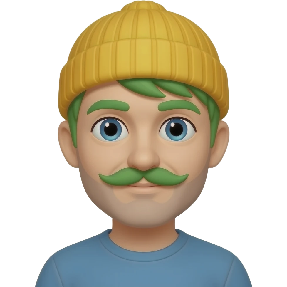 mustached man with green hair and yellow beanie emoji