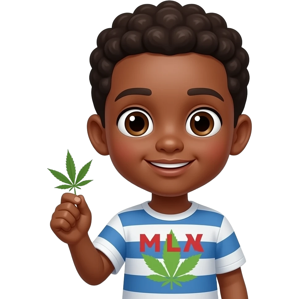 Dark skin kid with marijuana emoji