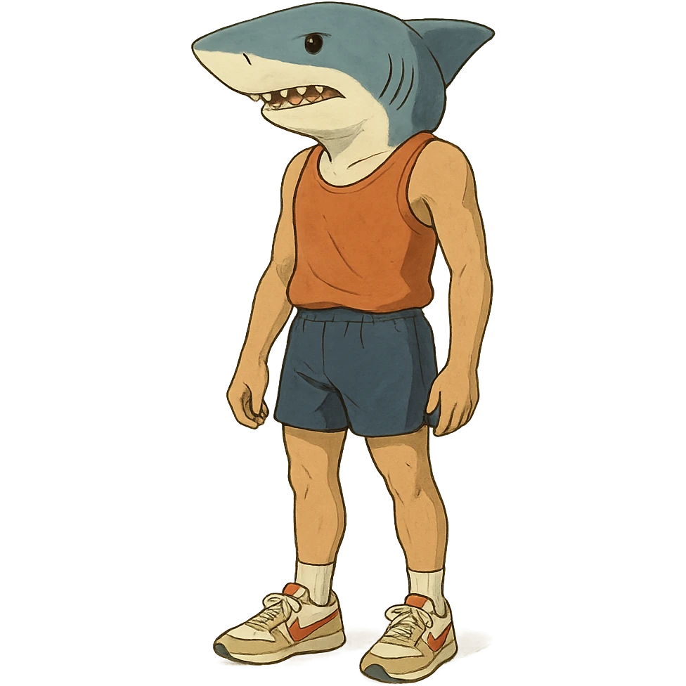 sports person in sneakers with a shark head emoji