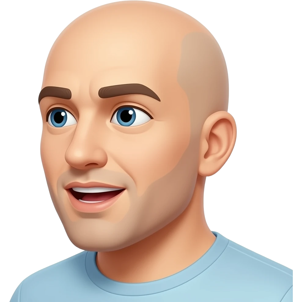 a bald man looking to the side talking with an open mouth emoji