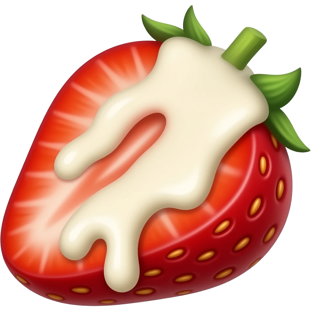 White chocolate dripping from inside of strawberry slice emoji