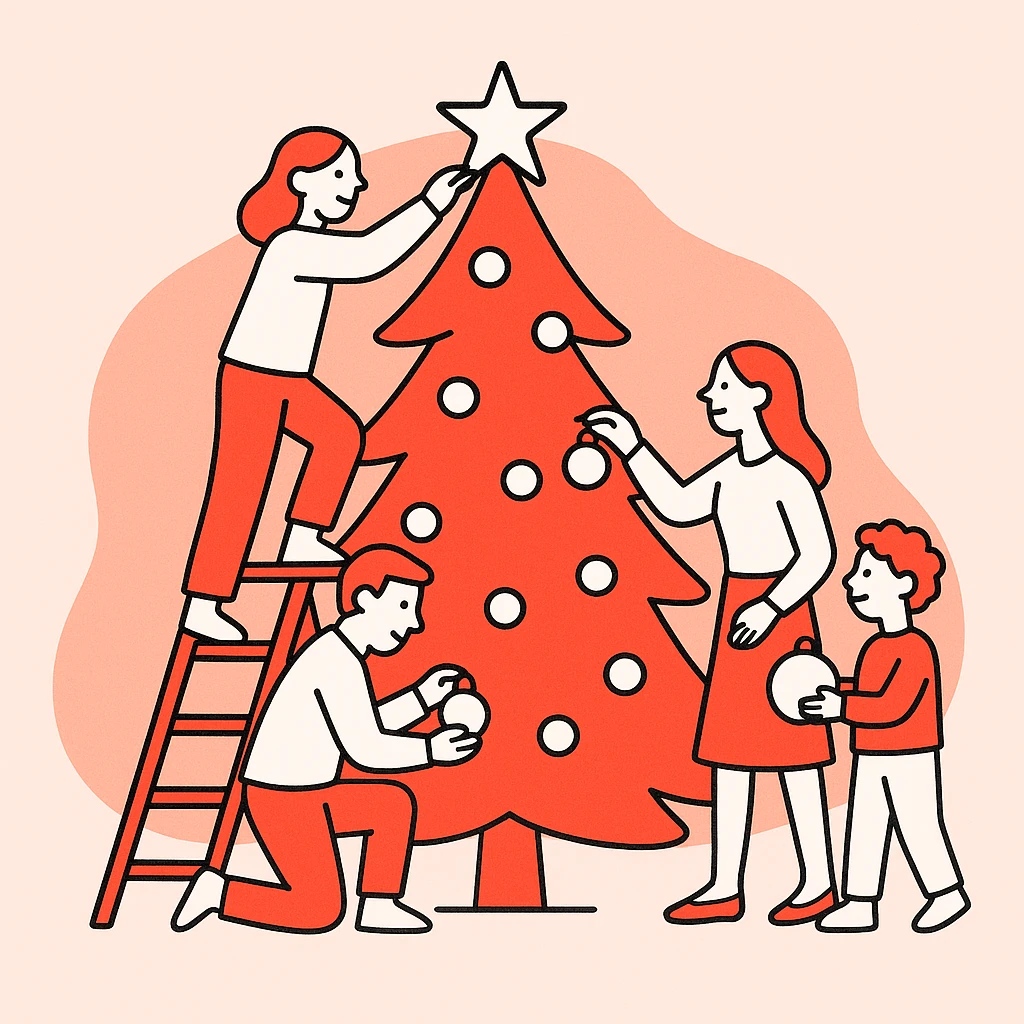people decorating a Christmas tree emoji