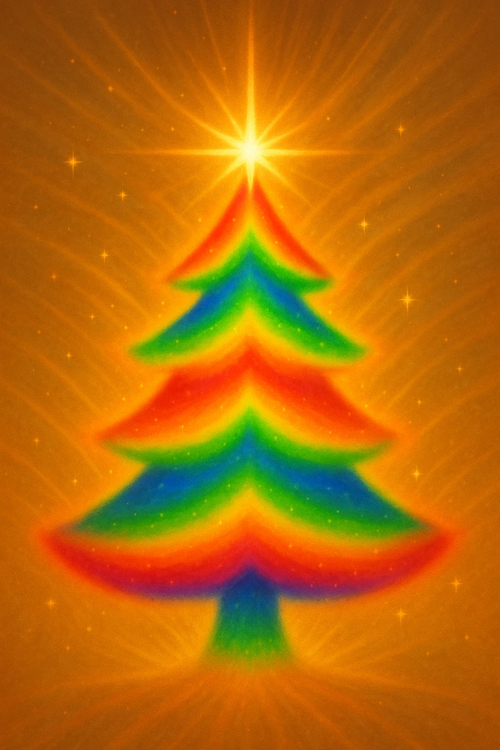 A Christmas tree shape emoji with rainbow colors emoji